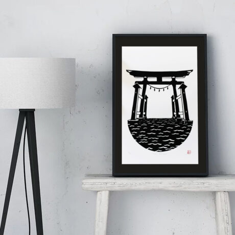 Linogravure-torii-flottant-japon-1