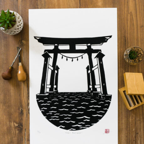 Linogravure-torii-flottant-japon-2