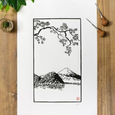 linogravure mont fuji japon