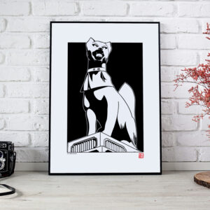 poster noir et blanc du dieu renard inari